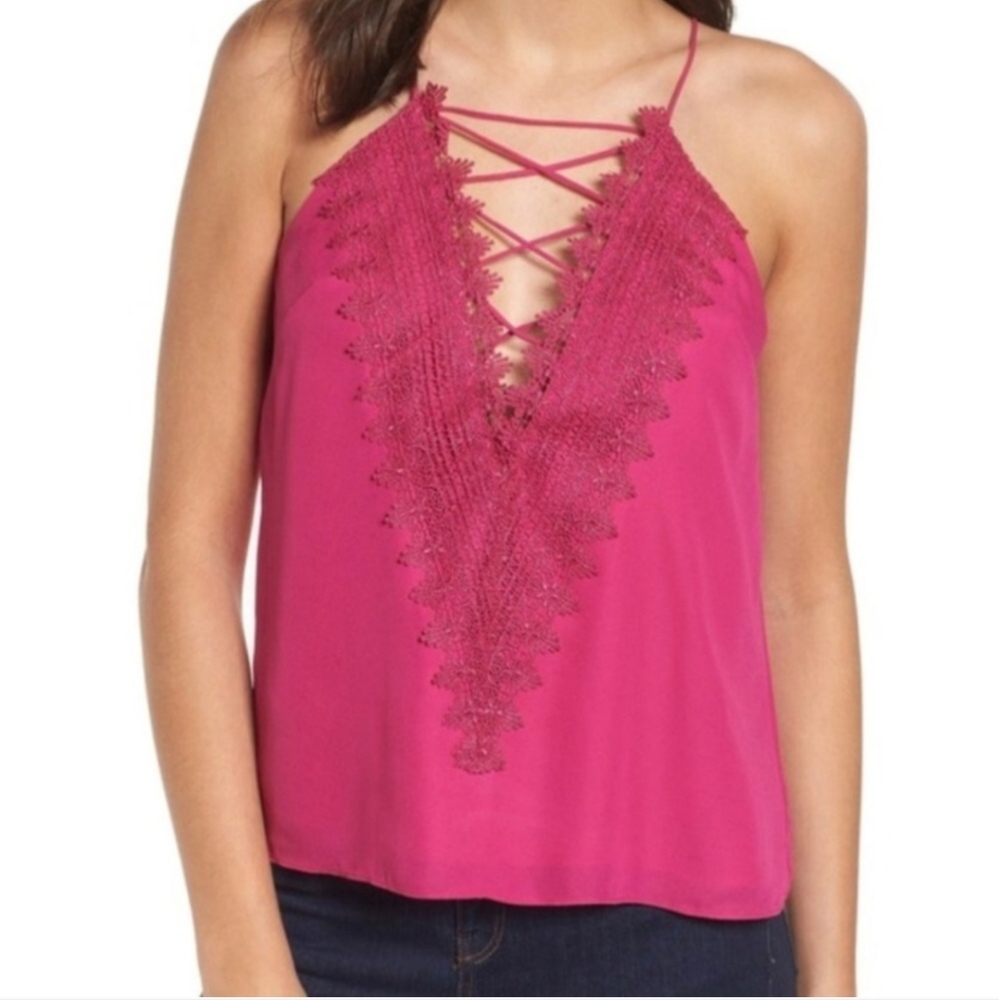 Wayf Strappy Fuchsia Lace Trim Top Camisole Tank Top Size Large